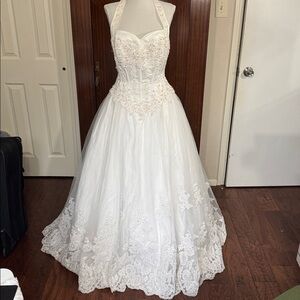 Vintage Mon Cheri wedding gown with train and veil
